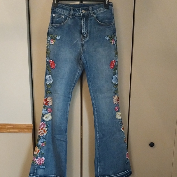 None Denim - Super Cute Floral Flare Jeans. Size 4